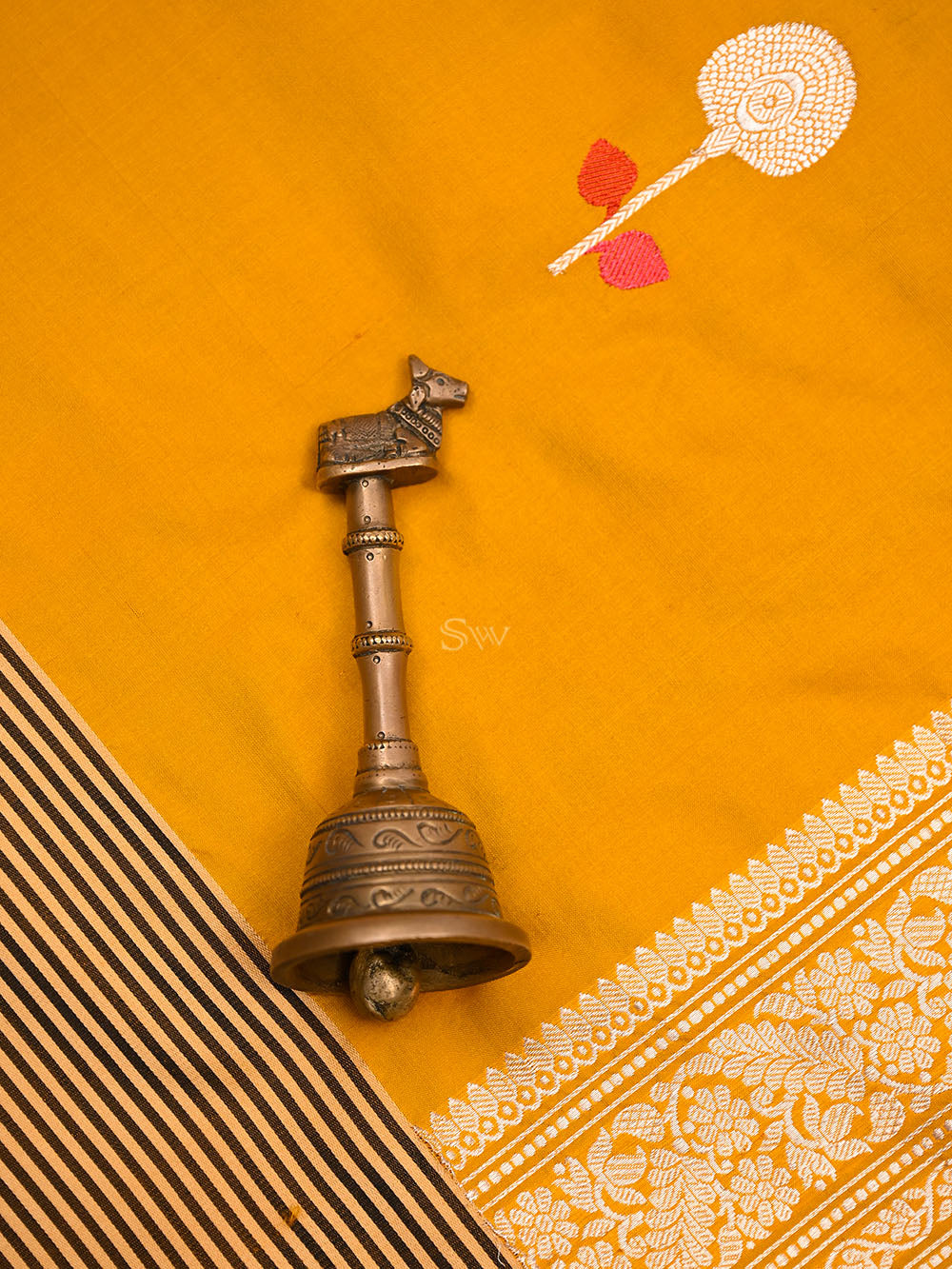 Mustard Meenakari Katan Silk Handloom Banarasi Saree - Sacred Weaves