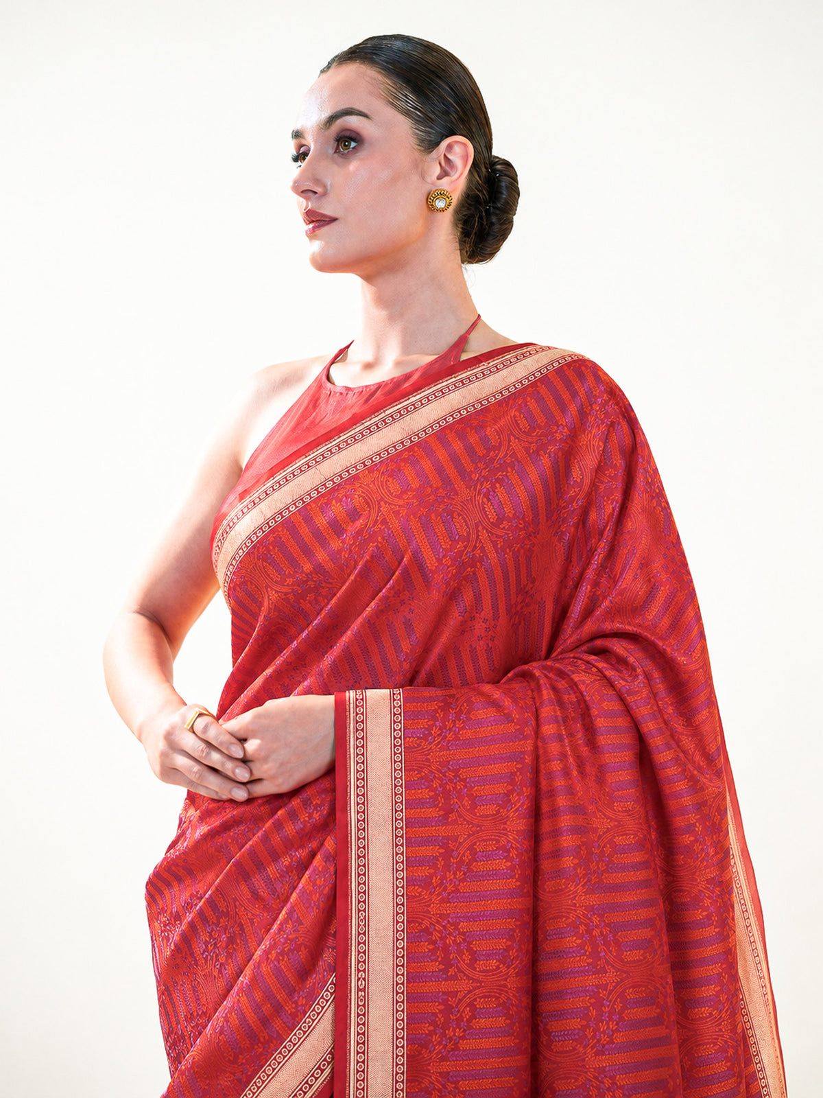 Red Orange Floral Jaal Tanchoi Silk Handloom Banarasi Saree - Sacred Weaves