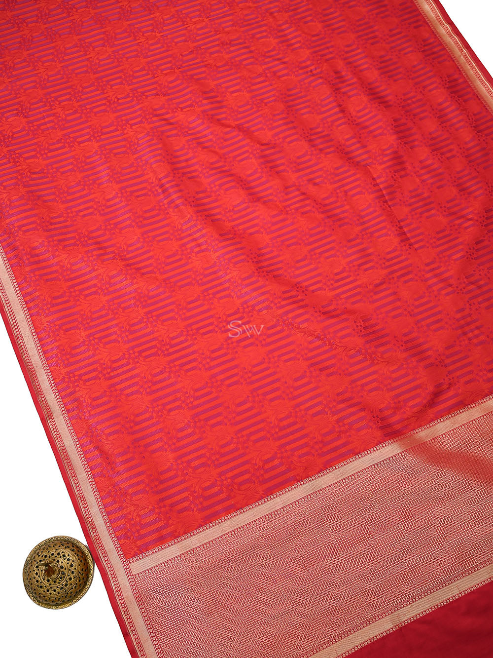 Red Orange Floral Jaal Tanchoi Silk Handloom Banarasi Saree - Sacred Weaves
