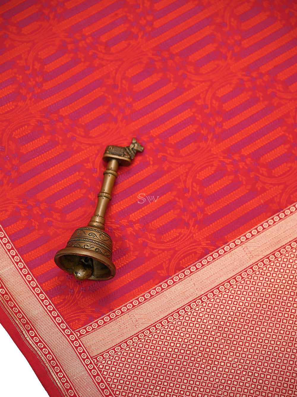 Red Orange Floral Jaal Tanchoi Silk Handloom Banarasi Saree - Sacred Weaves