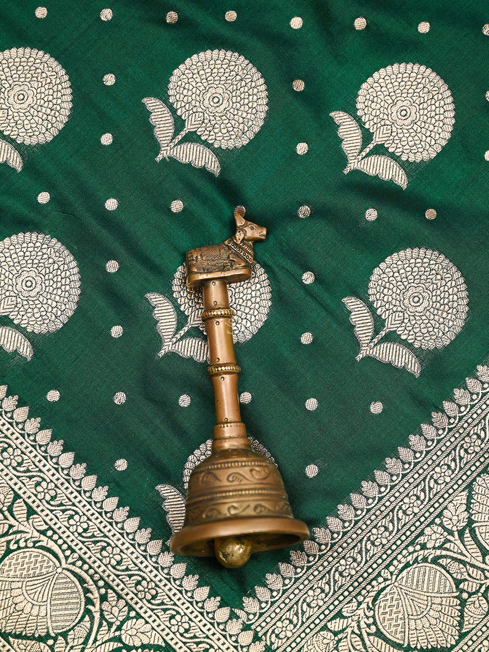 Bottle Green Booti Katan Silk Uppada Handloom Banarasi Saree - Sacred Weaves