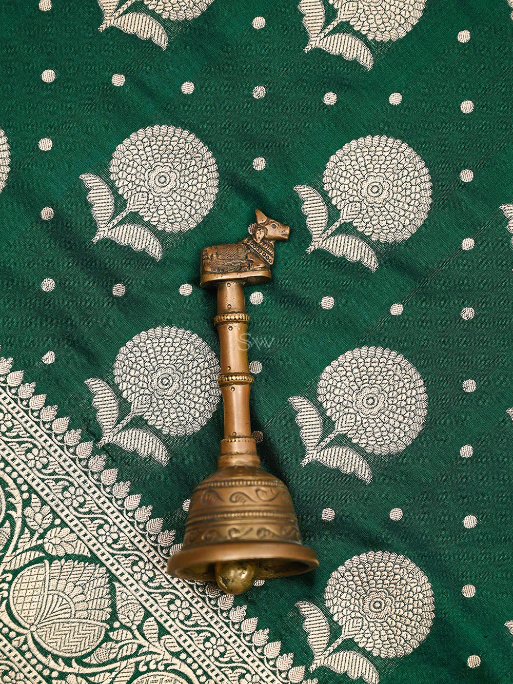 Bottle Green Booti Katan Silk Uppada Handloom Banarasi Saree - Sacred Weaves