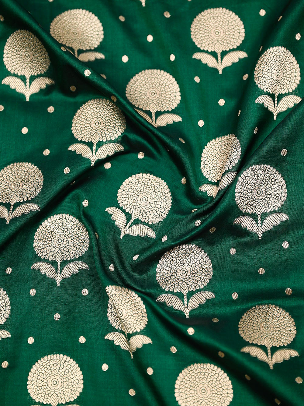 Bottle Green Booti Katan Silk Uppada Handloom Banarasi Saree - Sacred Weaves
