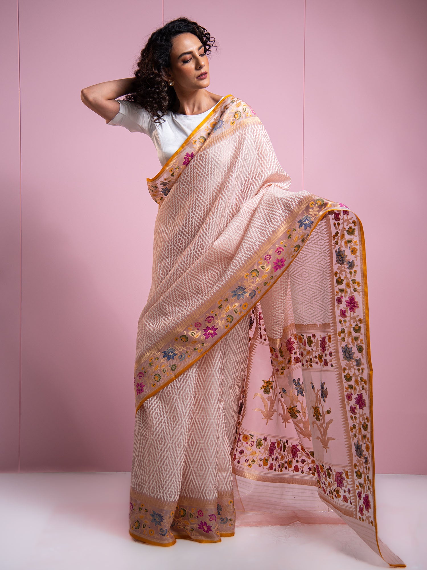 Pastel Mauve Organza Handloom Banarasi Saree - Sacred Weaves