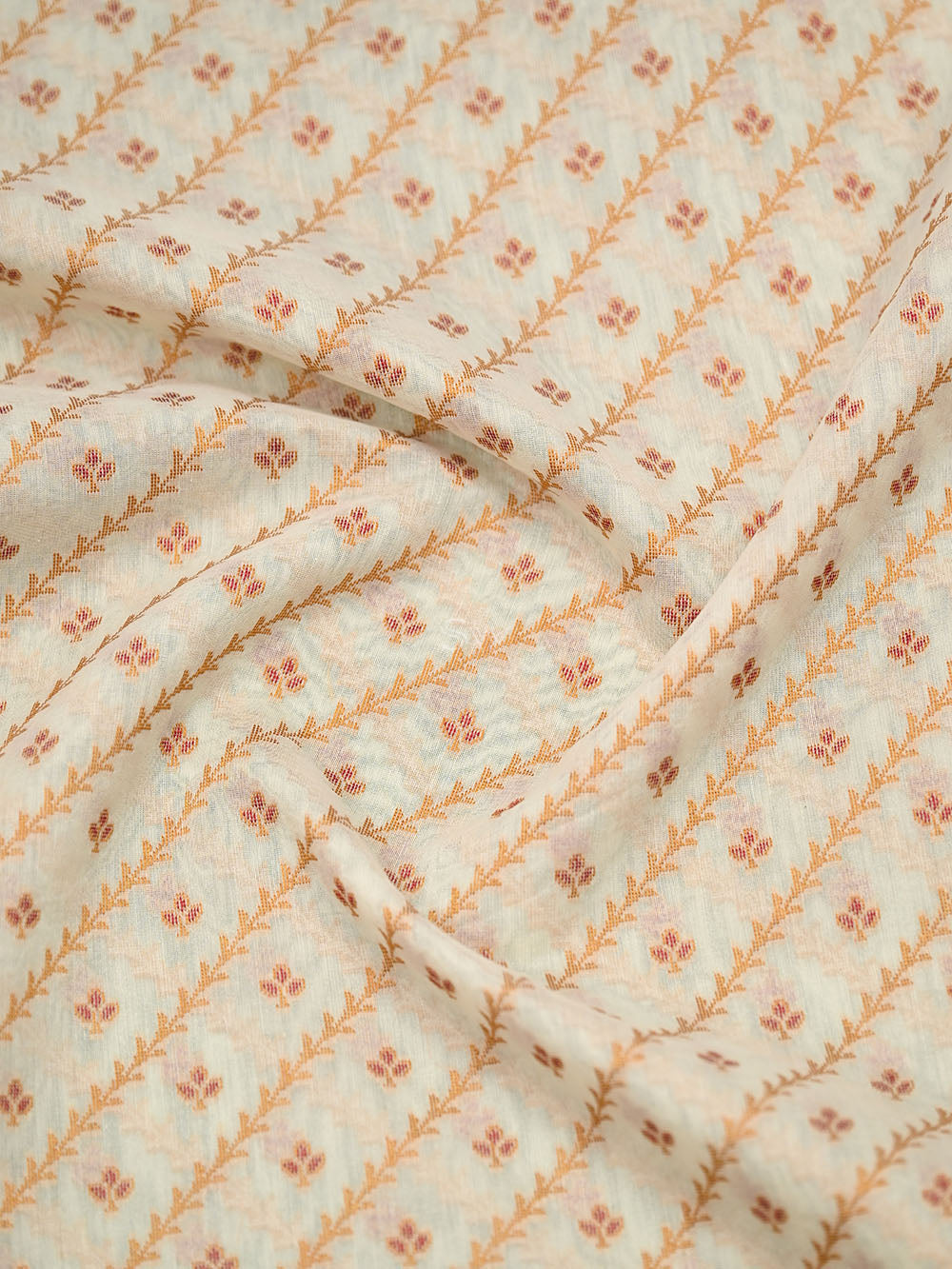 Cream Meenakari Jaal Cotton Silk Handloom Banarasi Saree - Sacred Weaves