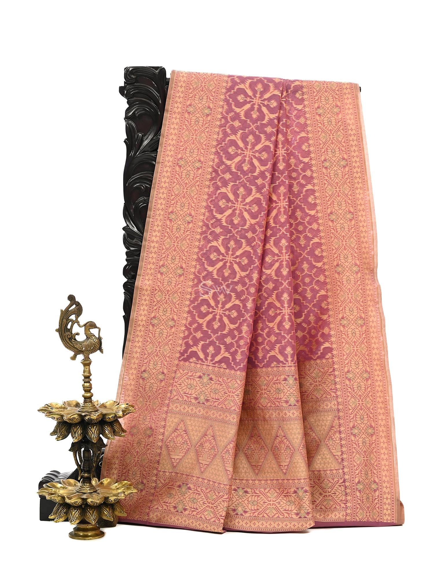 Pink Meenakari Jaal Cotton Silk Handloom Banarasi Saree - Sacred Weaves