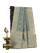 Teal Blue Meenakari Jaal Cotton Silk Handloom Banarasi Saree - Sacred Weaves