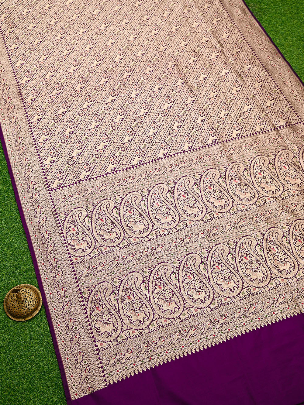 Purple Katan Silk Shikargah Brocade Handloom Banarasi Saree - Sacred Weaves