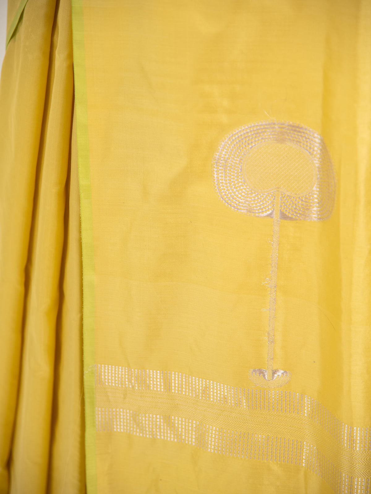 Lime Yellow Plain Satin Silk Handloom Banarasi Saree - Sacred Weaves