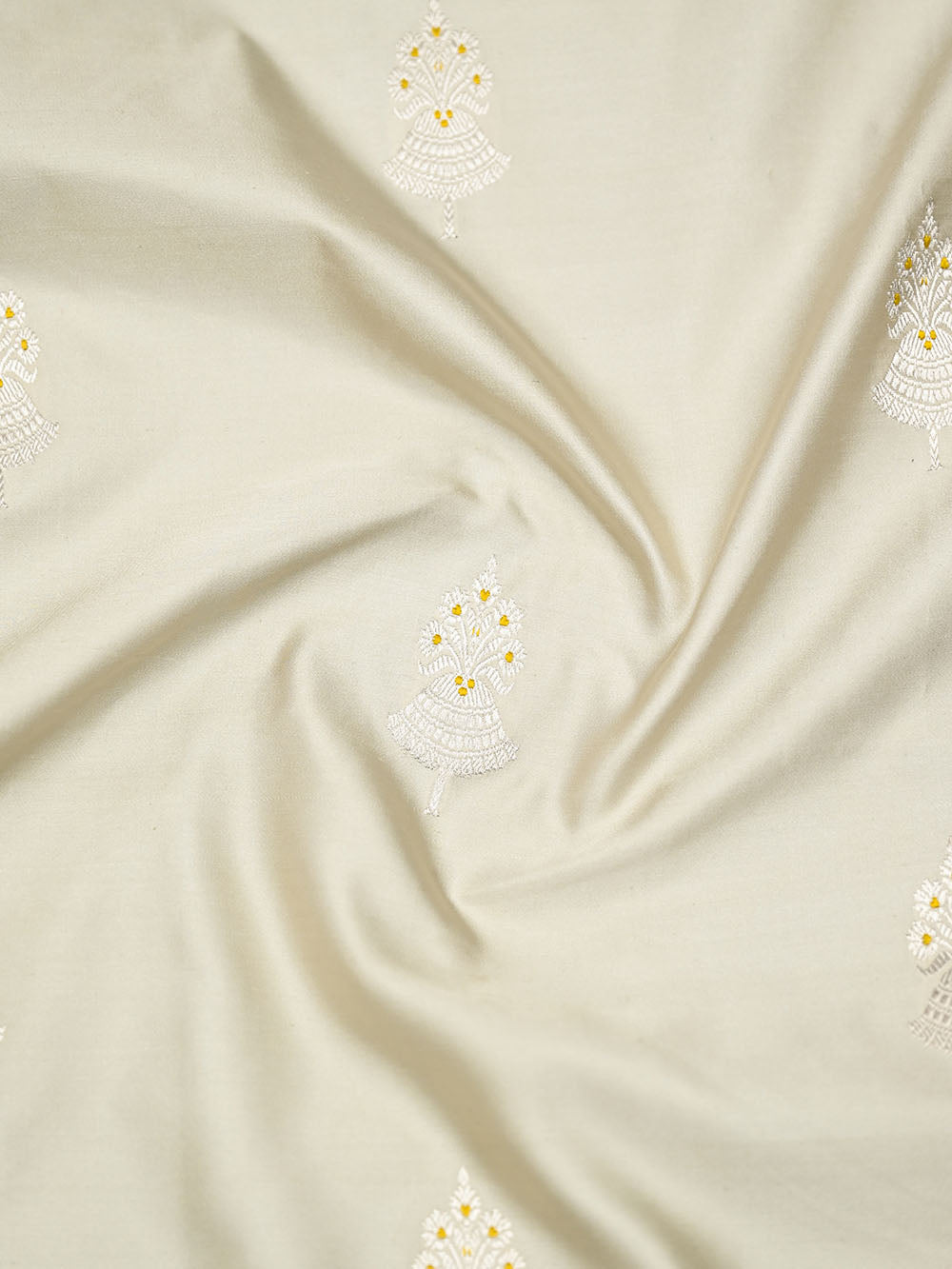 Off-White Meenakari Boota Satin Silk Handloom Banarasi Saree - Sacred Weaves