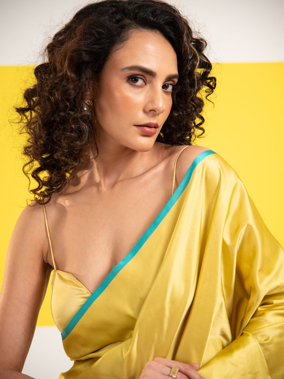 Lime Yellow Plain Satin Silk Handloom Banarasi Saree - Sacred Weaves