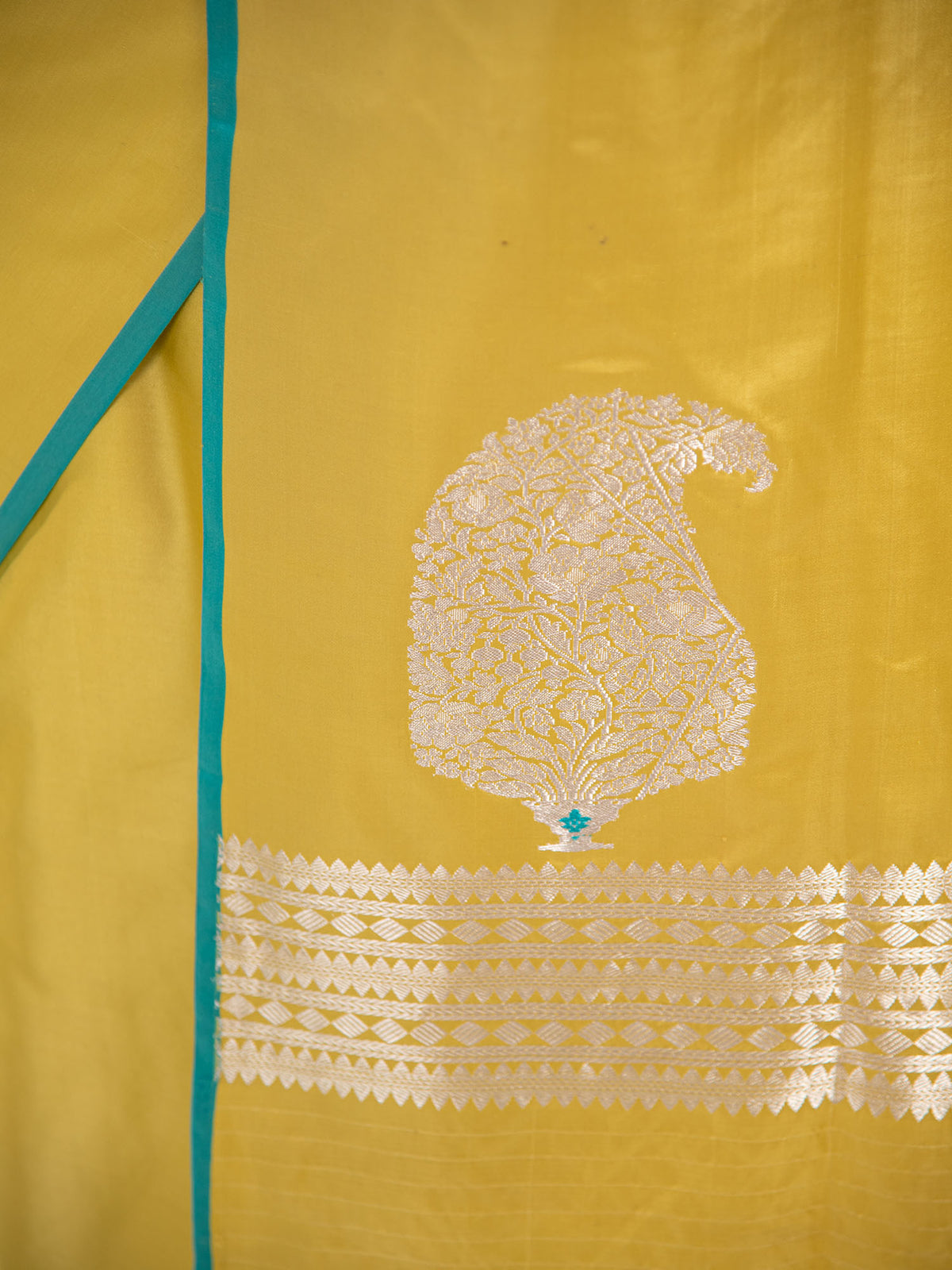 Lime Yellow Plain Satin Silk Handloom Banarasi Saree - Sacred Weaves
