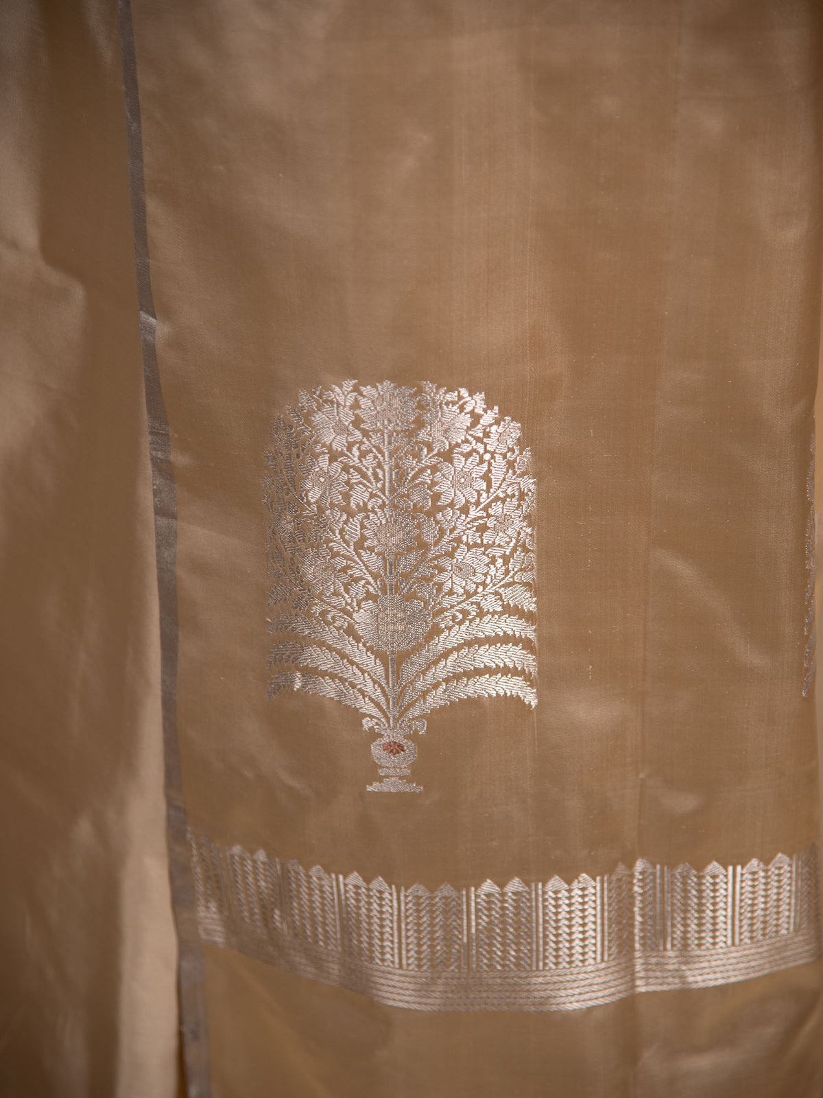 Dark Beige Plain Satin Silk Handloom Banarasi Saree - Sacred Weaves