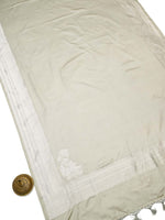 Light Grey Plain Satin Silk Handloom Banarasi Saree - Sacred Weaves
