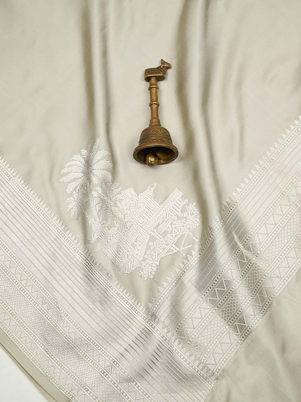 Light Grey Plain Satin Silk Handloom Banarasi Saree - Sacred Weaves