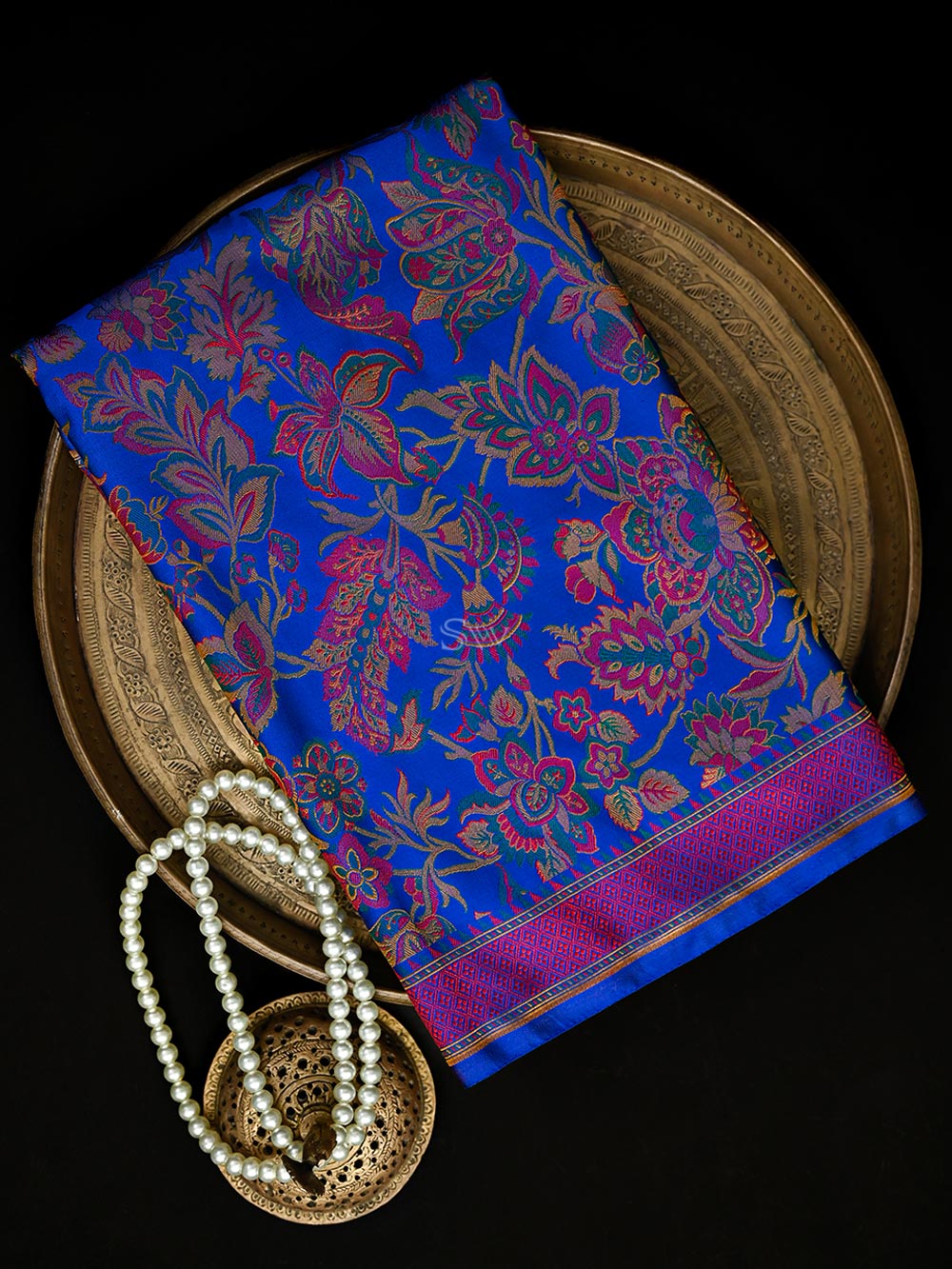 Blue Tanchoi Satin Silk Handloom Banarasi Saree