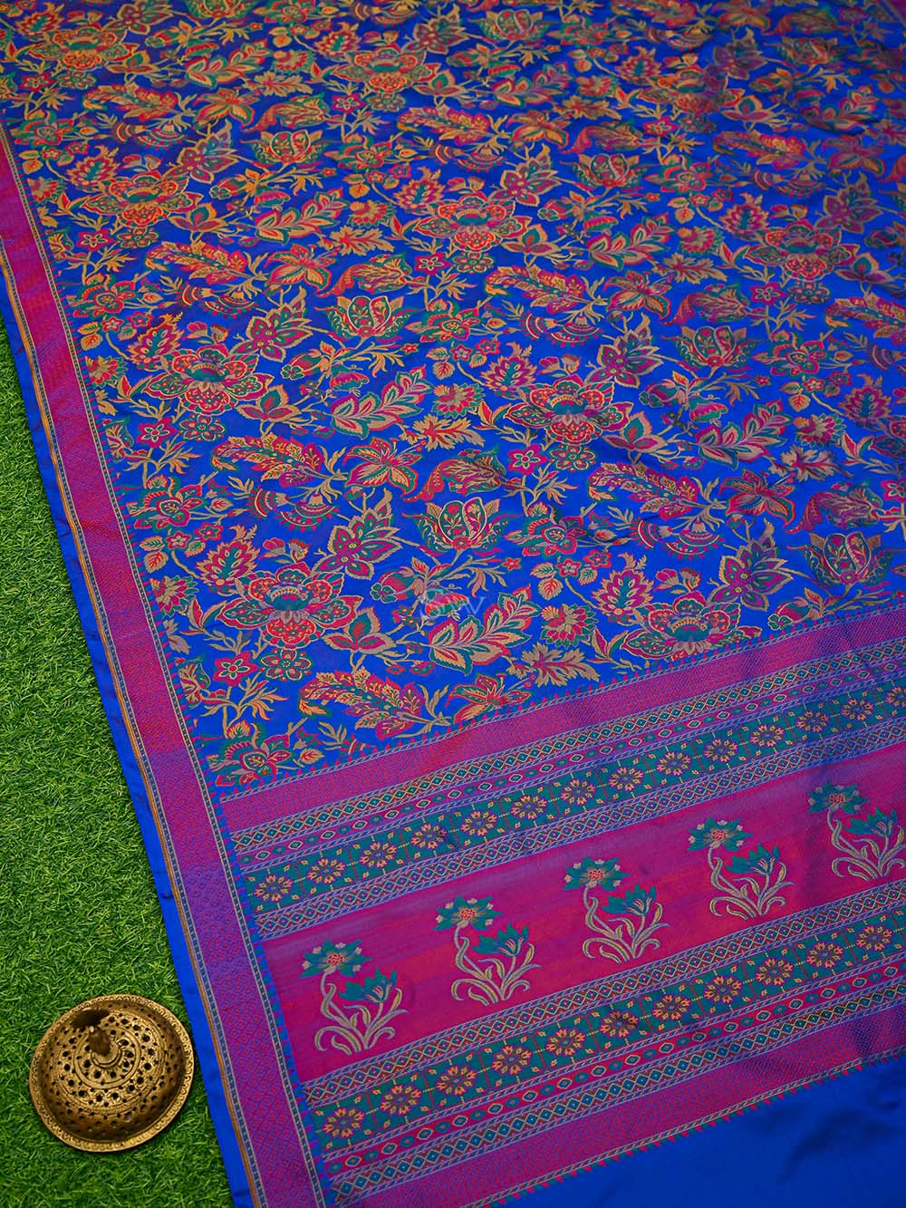 Blue Tanchoi Satin Silk Handloom Banarasi Saree