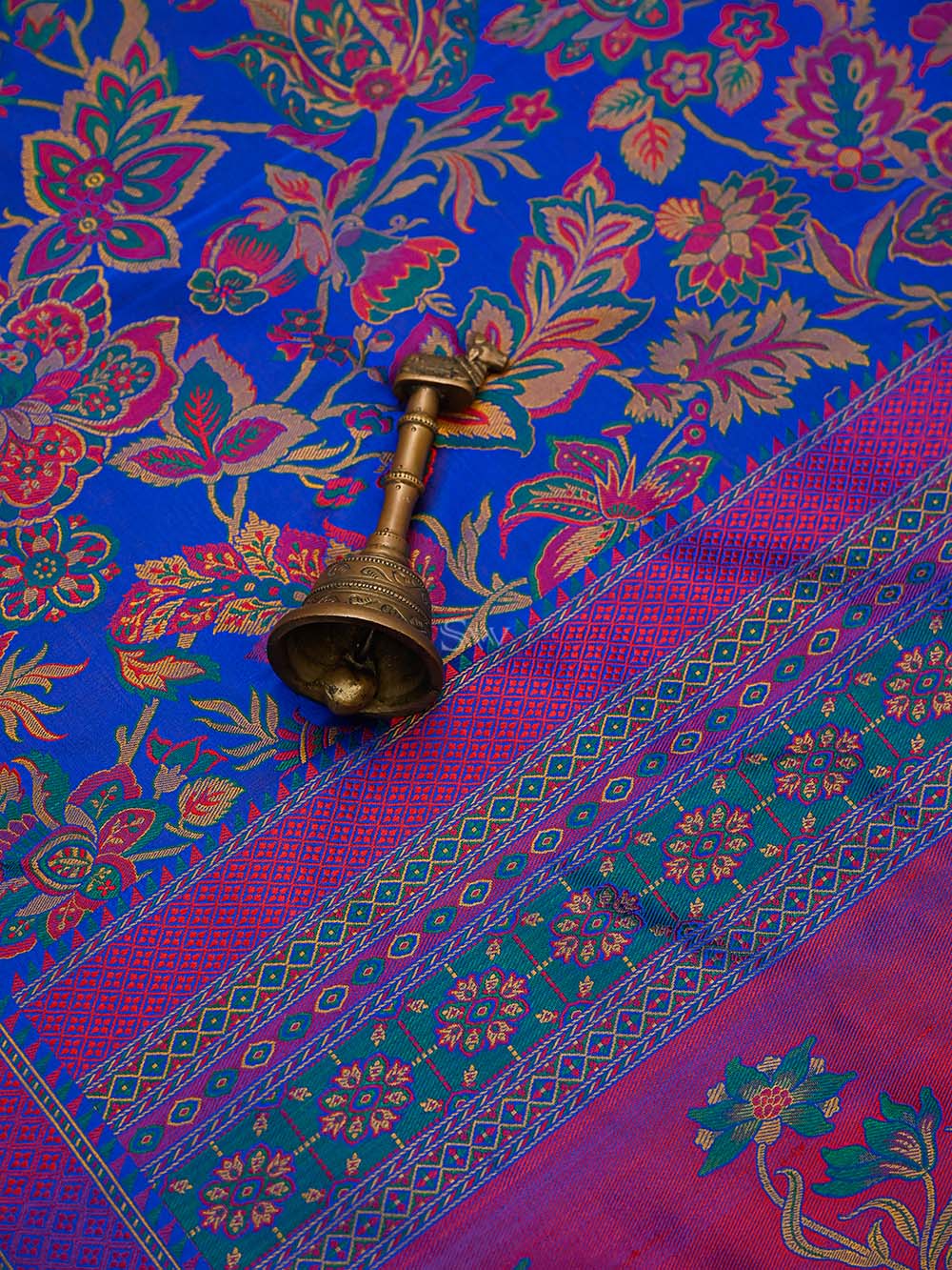 Blue Tanchoi Satin Silk Handloom Banarasi Saree