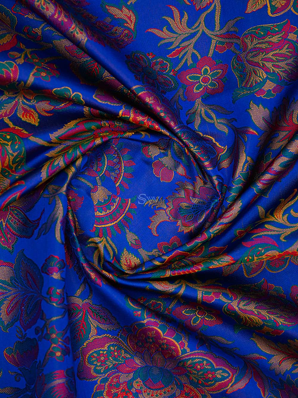 Blue Tanchoi Satin Silk Handloom Banarasi Saree