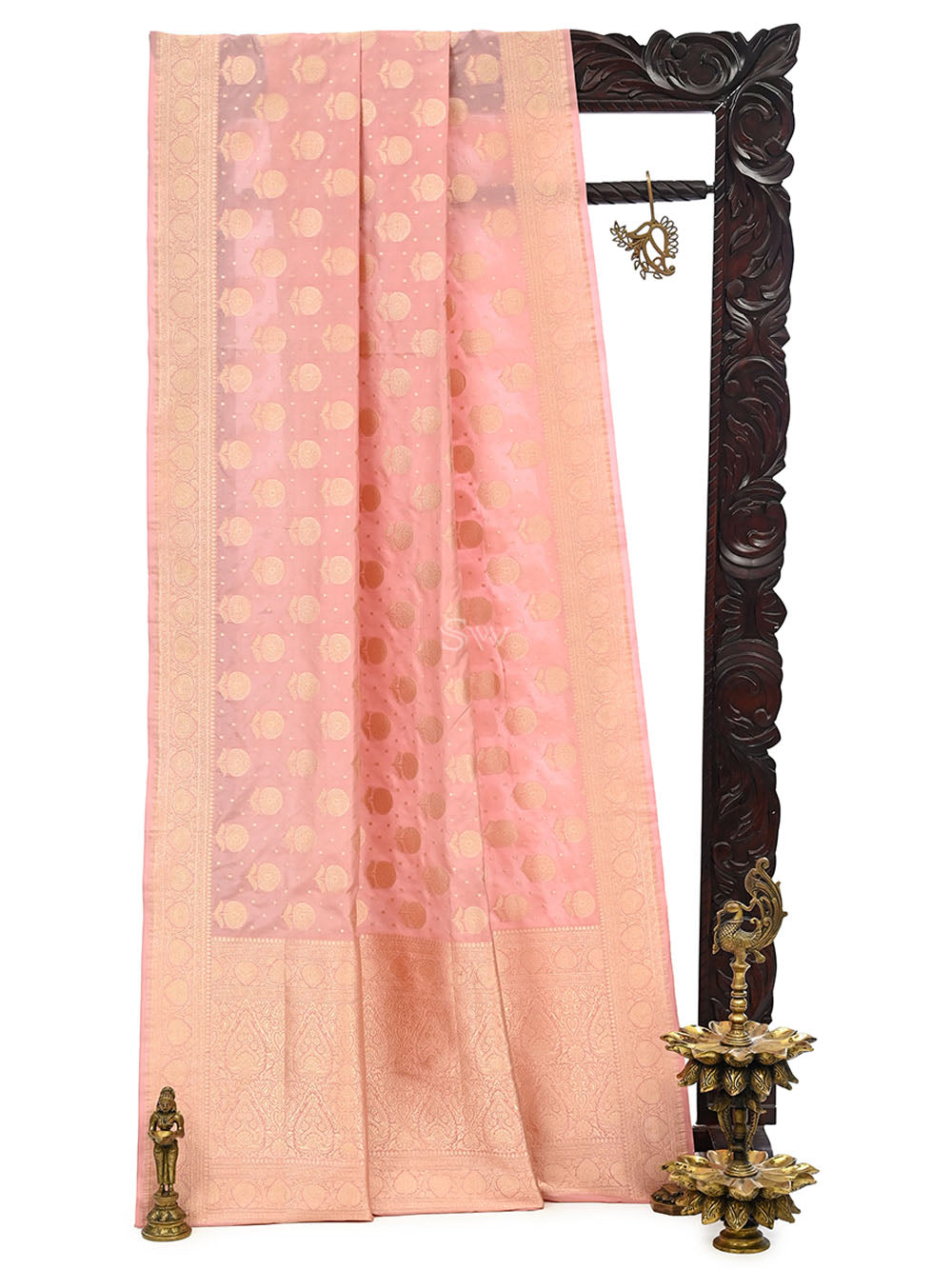 Pastel Pink Booti Katan Silk Uppada Handloom Banarasi Saree - Sacred Weaves