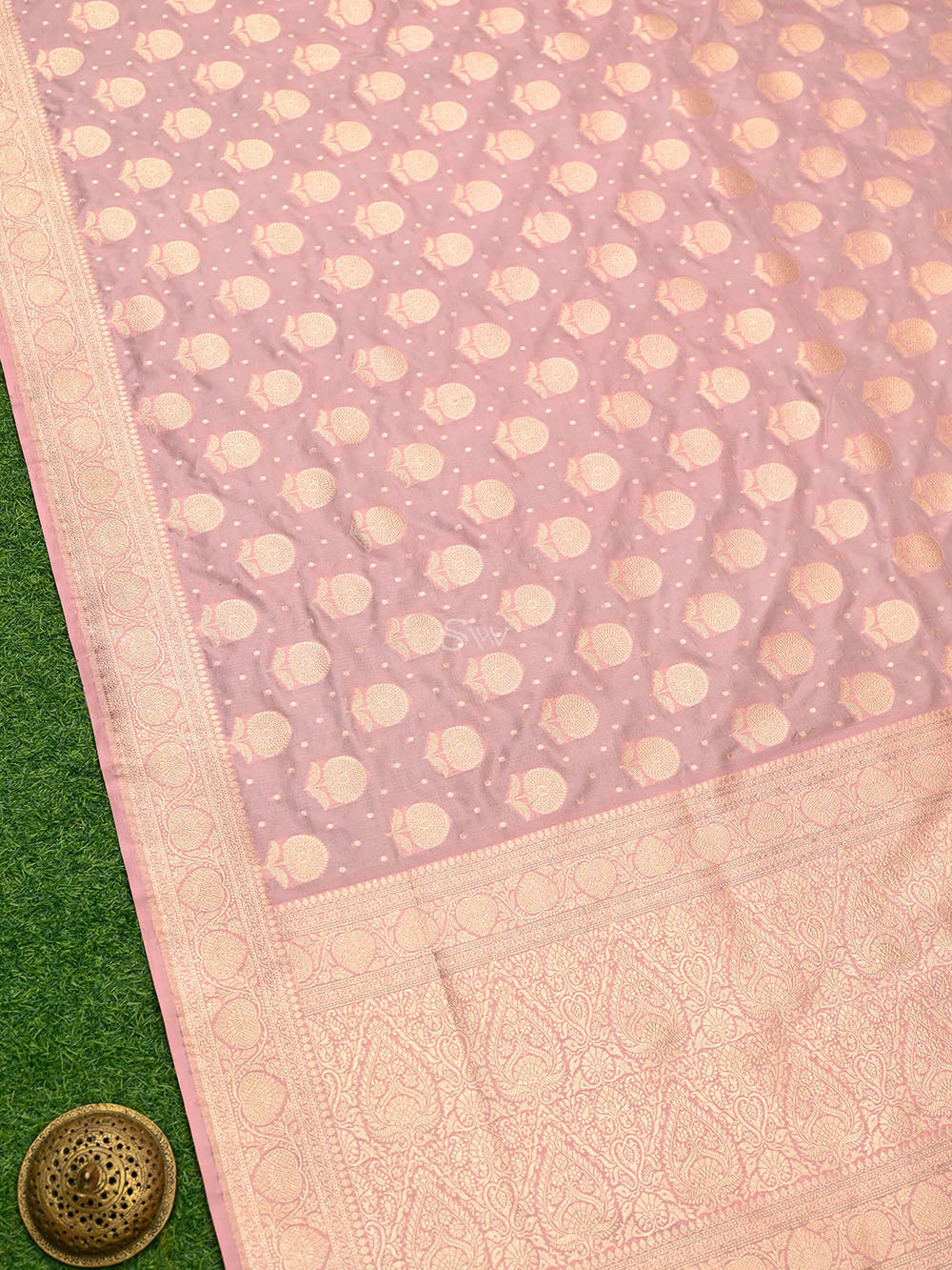 Pastel Pink Booti Katan Silk Uppada Handloom Banarasi Saree - Sacred Weaves