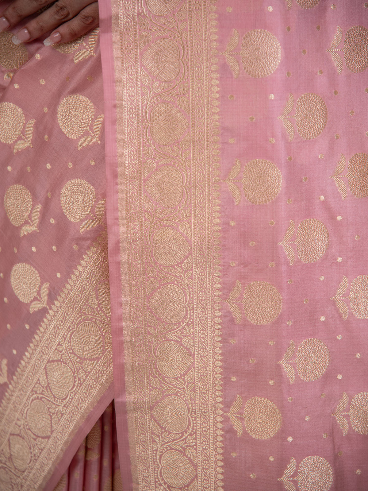 Pastel Pink Booti Katan Silk Uppada Handloom Banarasi Saree - Sacred Weaves