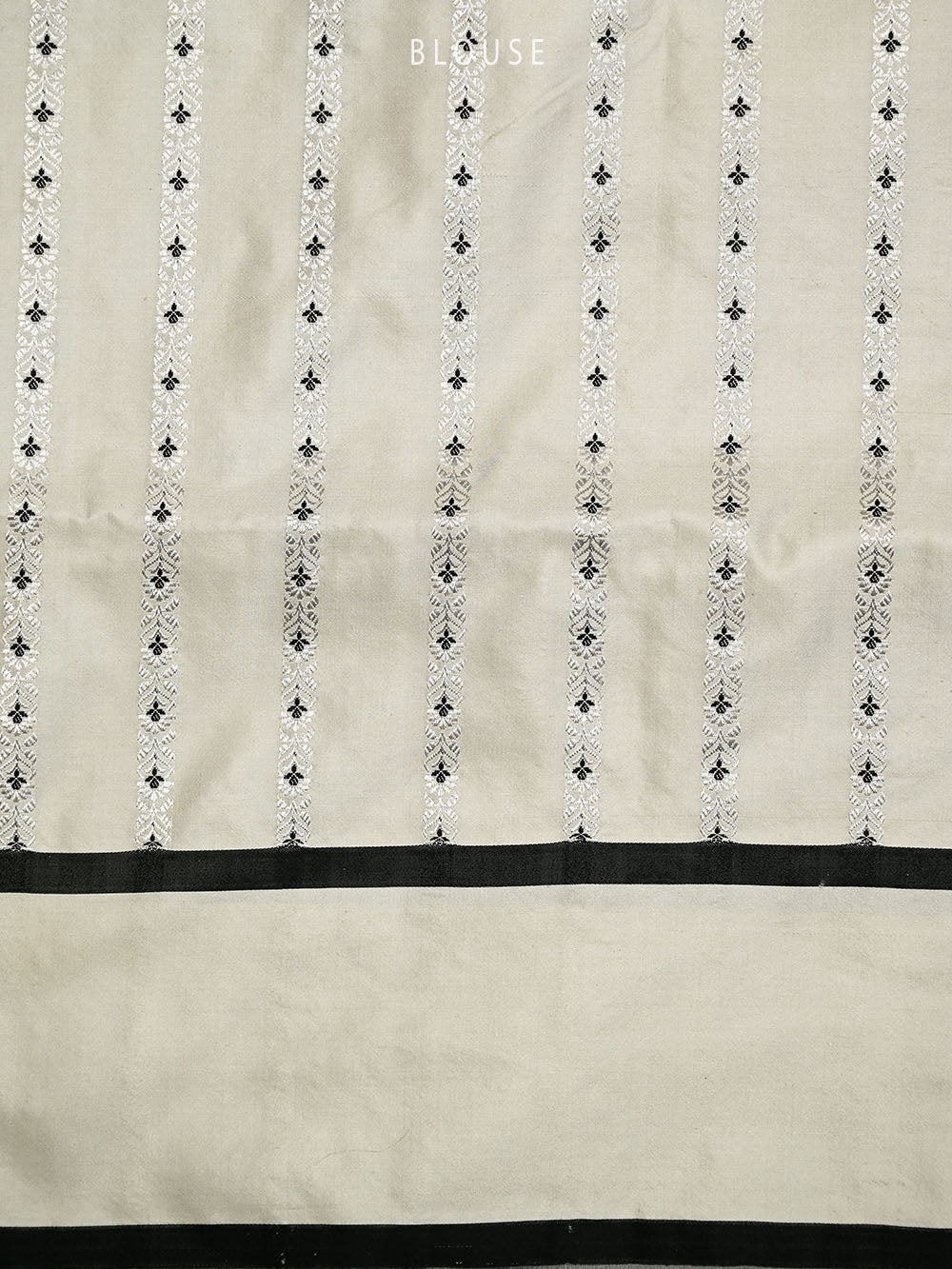 Off White Booti Satin Silk Handloom Banarasi Saree - Sacred Weaves