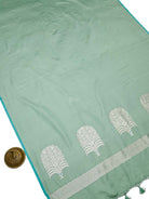 Muted Green Plain Satin Silk Handloom Banarasi Saree - Sacred Weaves