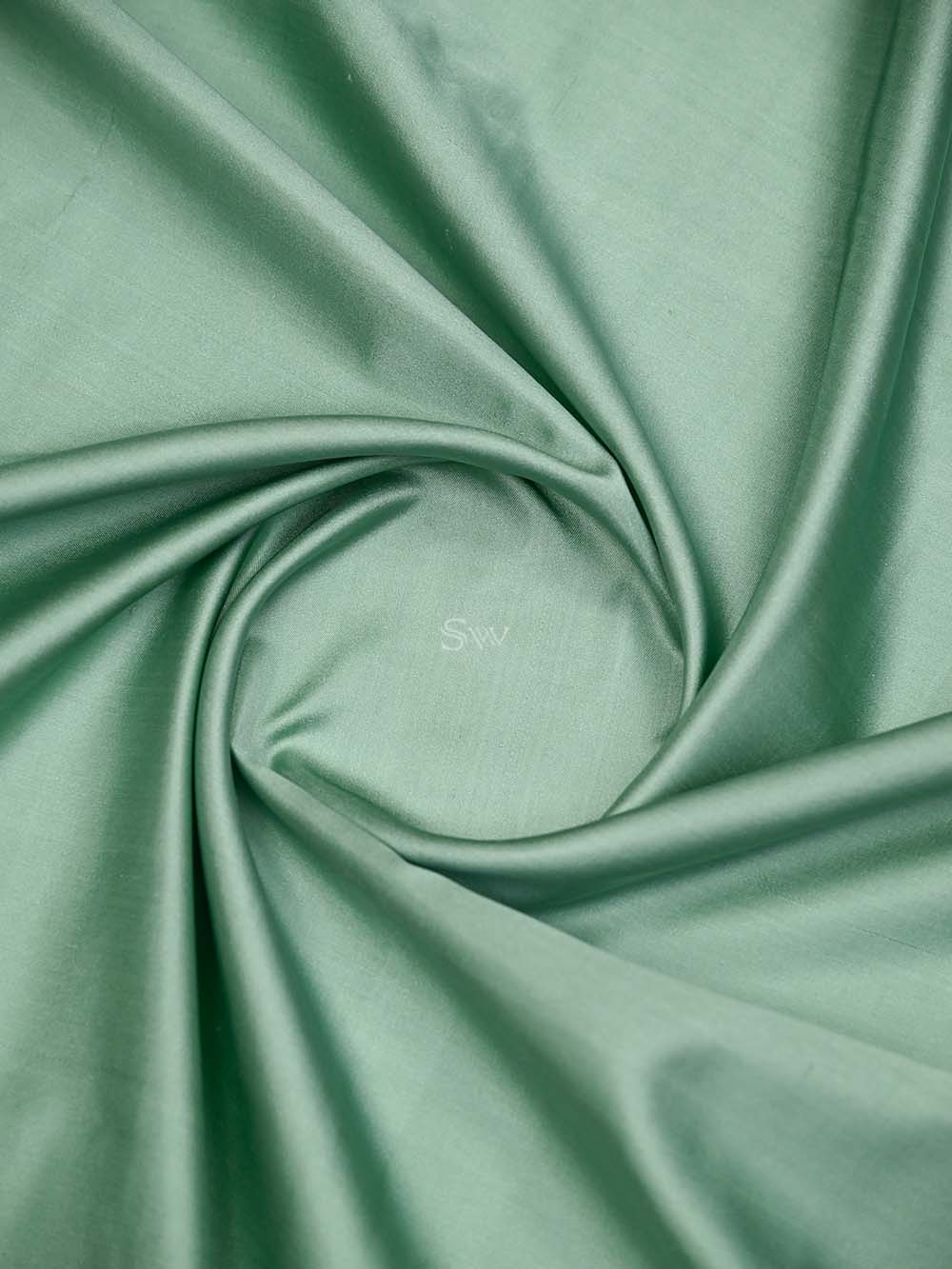 Muted Green Plain Satin Silk Handloom Banarasi Saree - Sacred Weaves