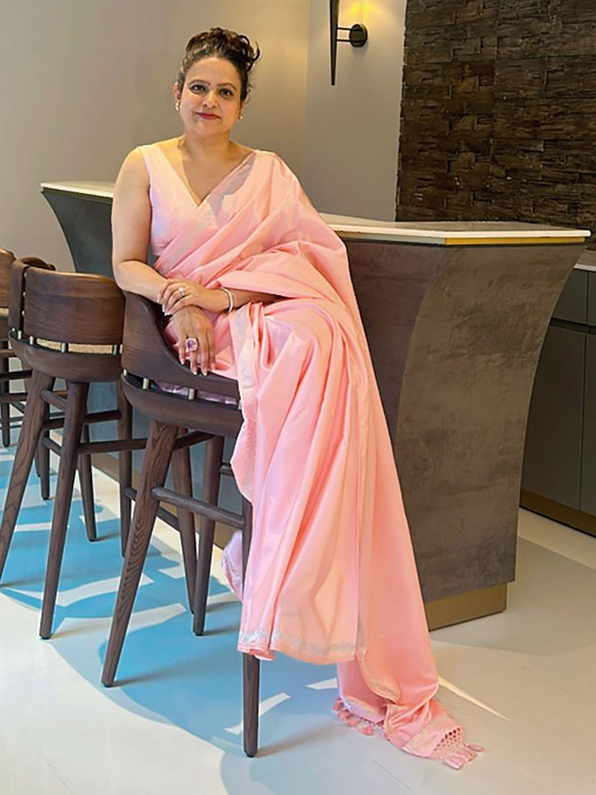 Pastel Peach Plain Satin Silk Handloom Banarasi Saree - Sacred Weaves