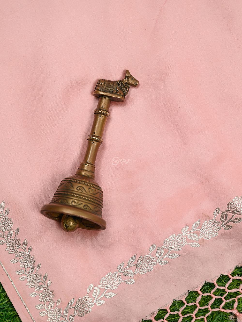 Pastel Peach Plain Satin Silk Handloom Banarasi Saree - Sacred Weaves