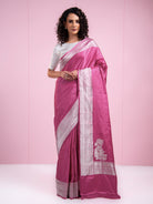 Pink Satin Silk Handloom Banarasi Saree - Sacred Weaves