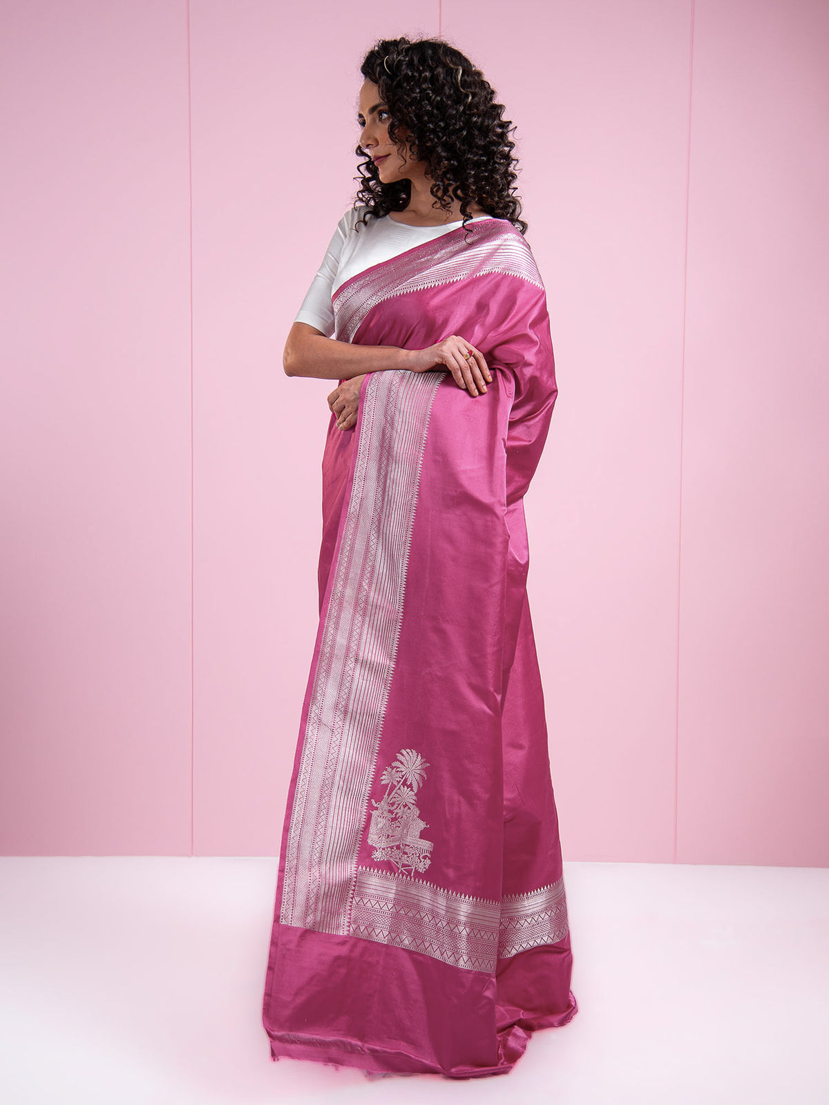 Pink Satin Silk Handloom Banarasi Saree - Sacred Weaves