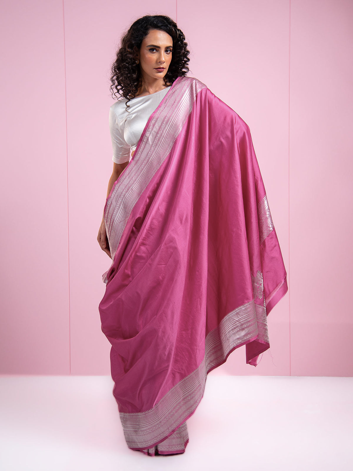 Pink Satin Silk Handloom Banarasi Saree - Sacred Weaves