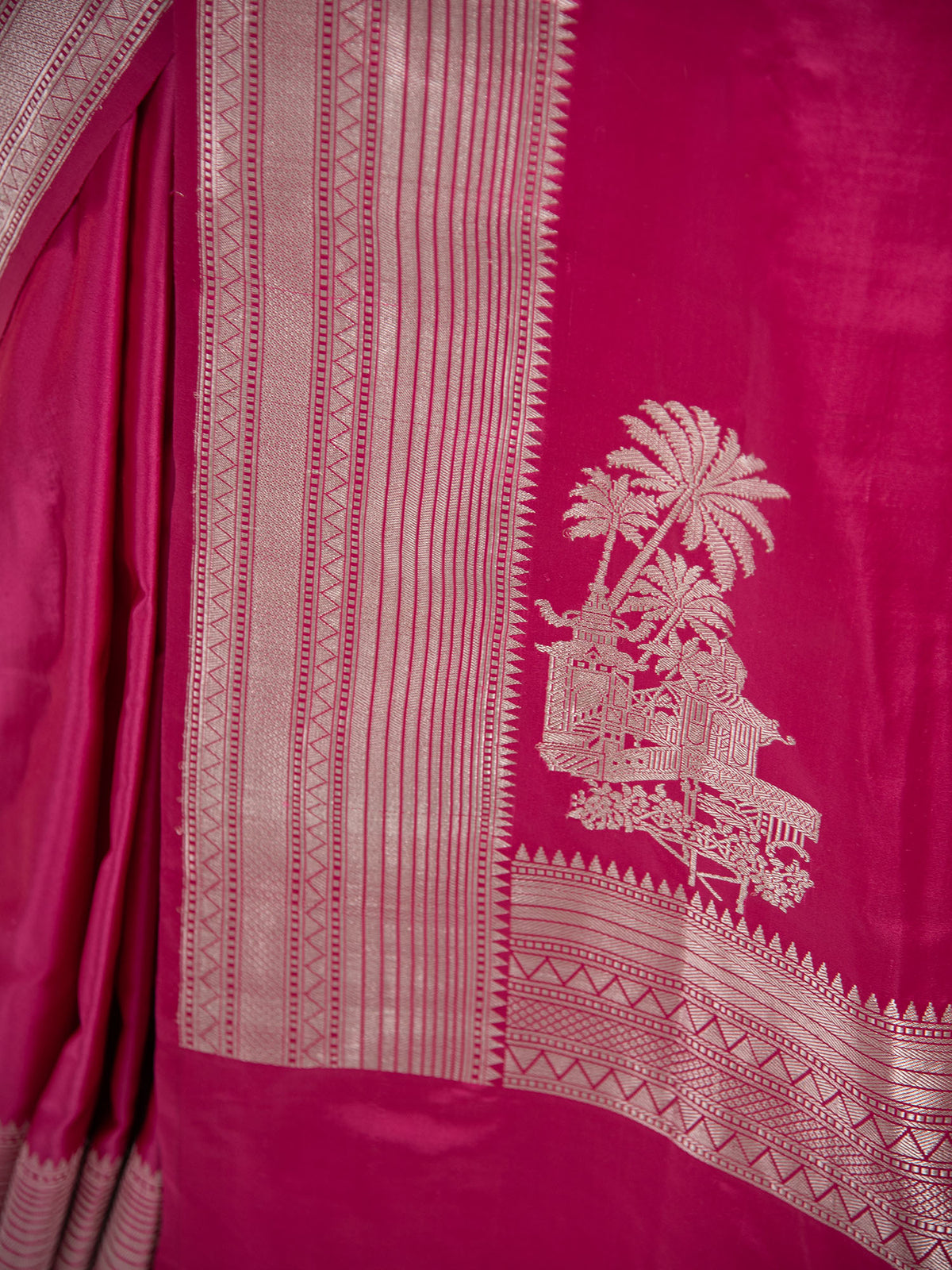 Dark Pink Satin Silk Handloom Banarasi Saree - Sacred Weaves
