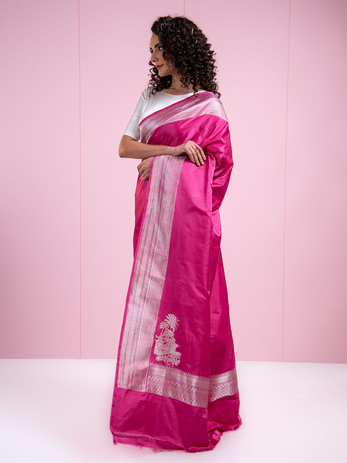 Dark Pink Satin Silk Handloom Banarasi Saree - Sacred Weaves