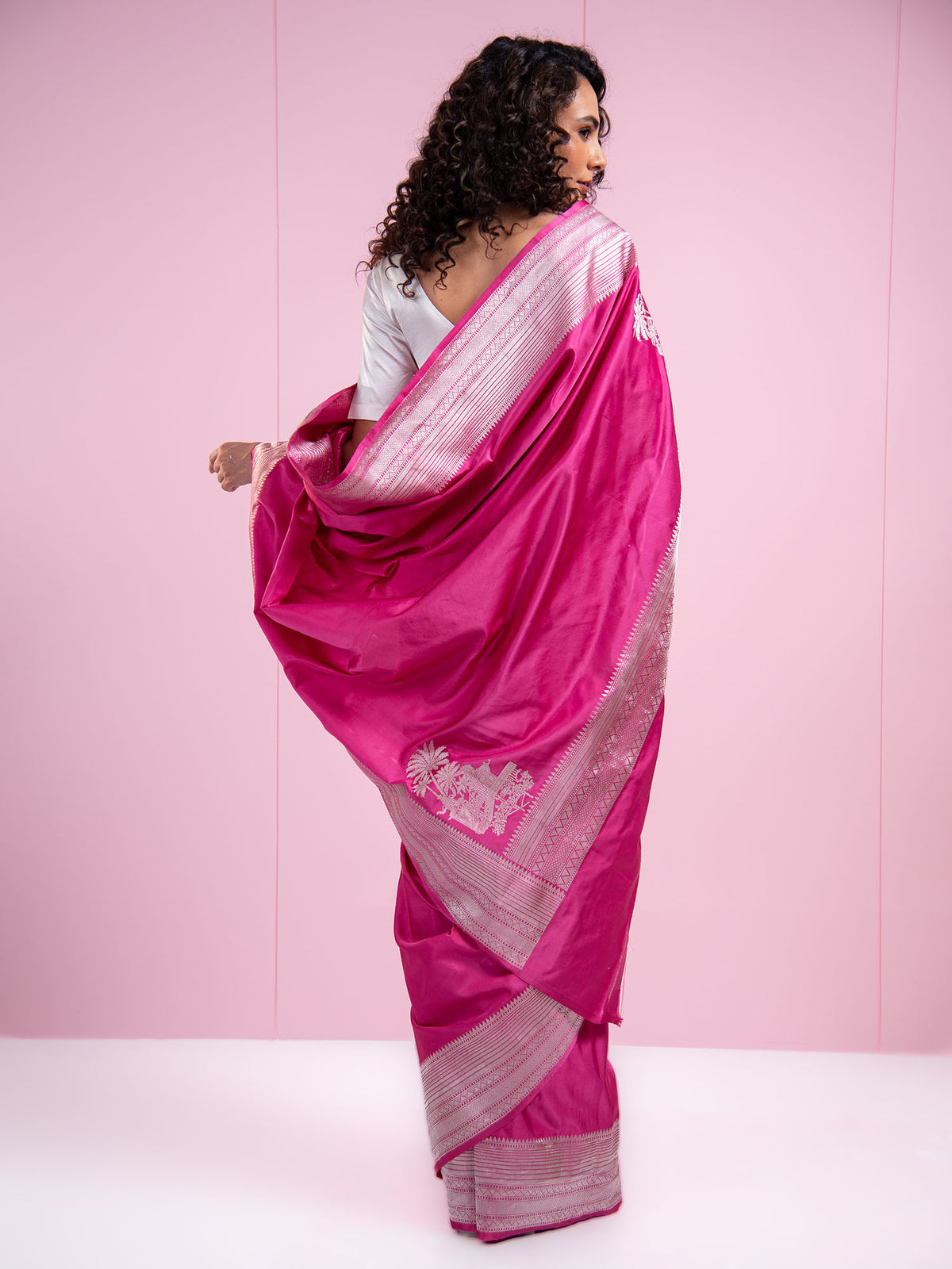Dark Pink Satin Silk Handloom Banarasi Saree - Sacred Weaves