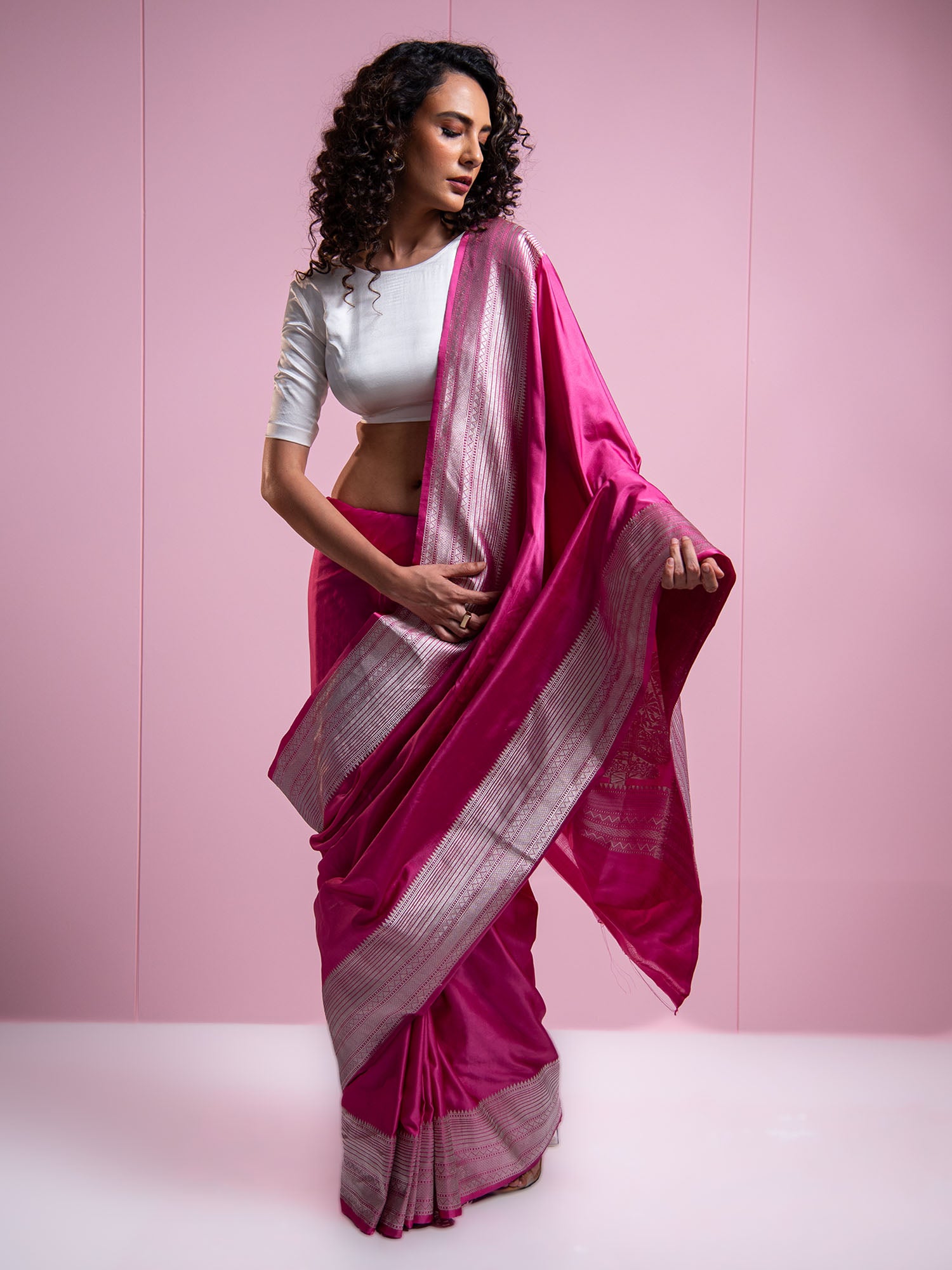 Dark Pink Satin Silk Handloom Banarasi Saree - Sacred Weaves