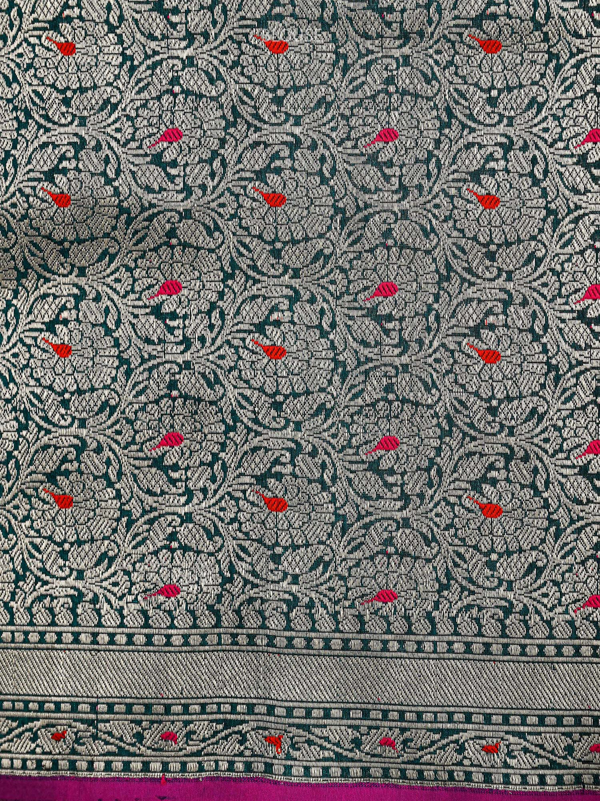 Teal Green Booti Tussar Silk Handloom Banarasi Saree