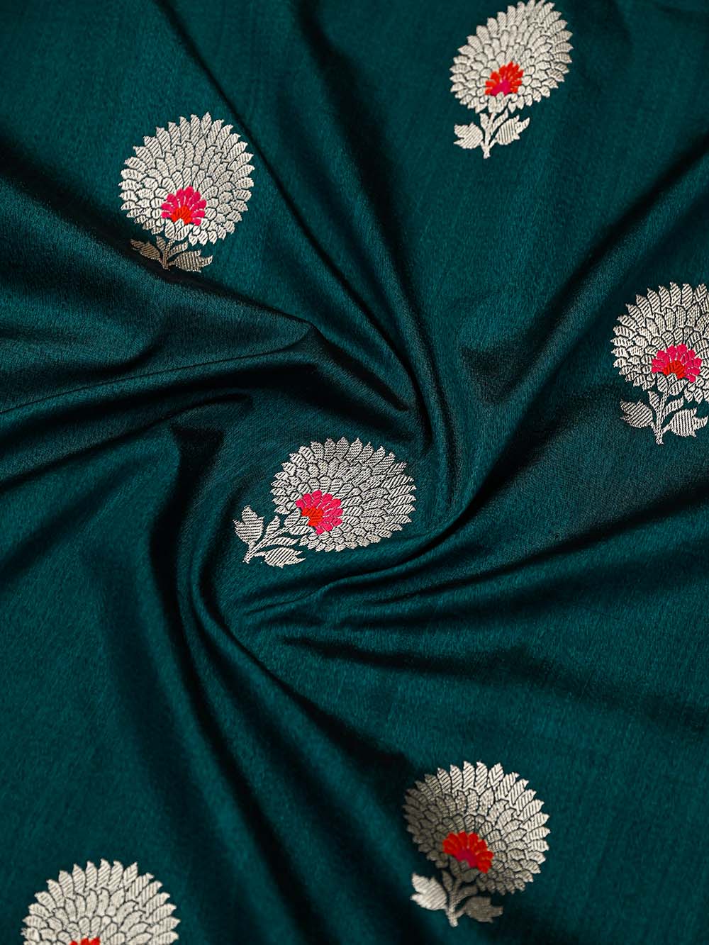 Teal Green Booti Tussar Silk Handloom Banarasi Saree