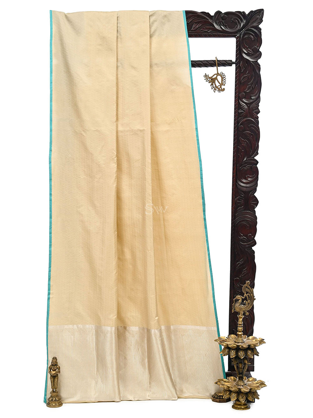 Beige Satin Tanchoi Silk Handloom Banarasi Saree - Sacred Weaves