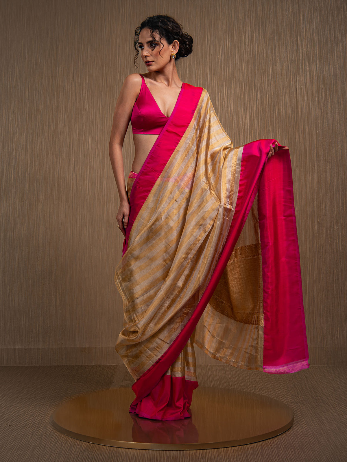 Gold Off White Tissue Rangkat Handloom Banarasi Saree - Sacred Weaves