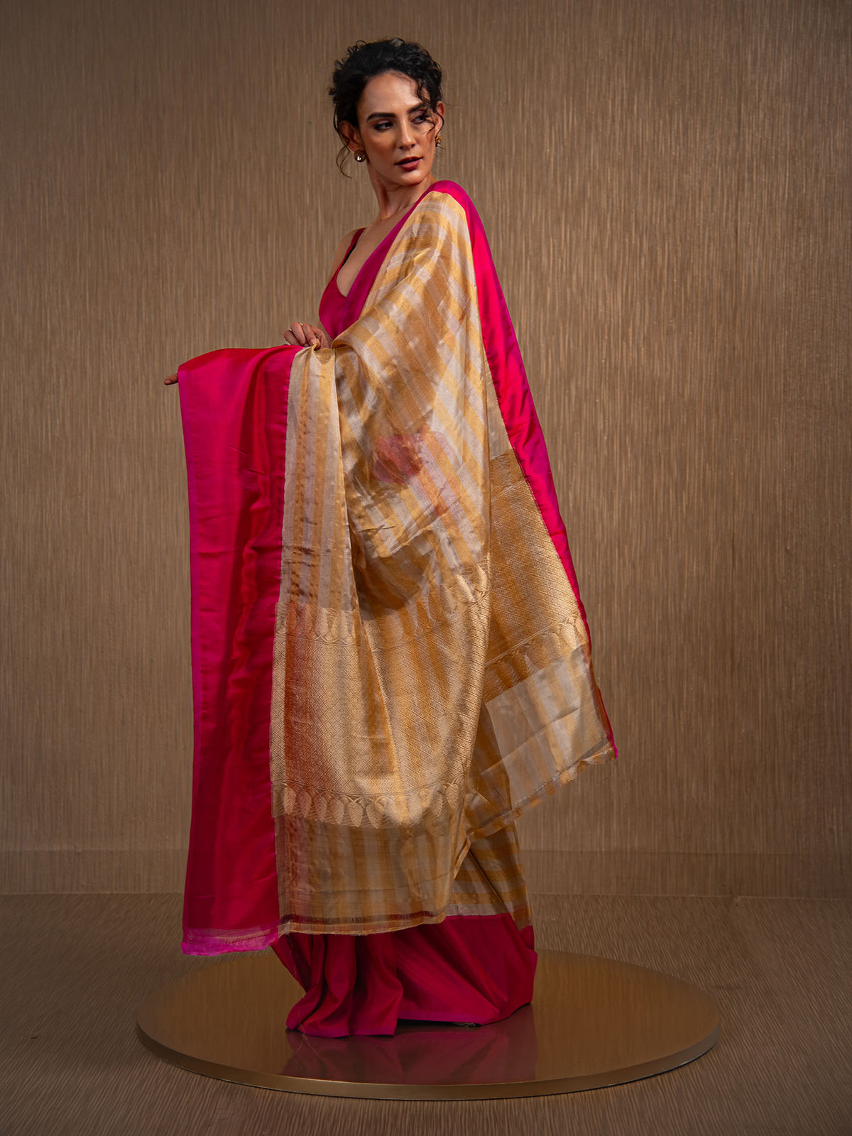 Gold Off White Tissue Rangkat Handloom Banarasi Saree - Sacred Weaves
