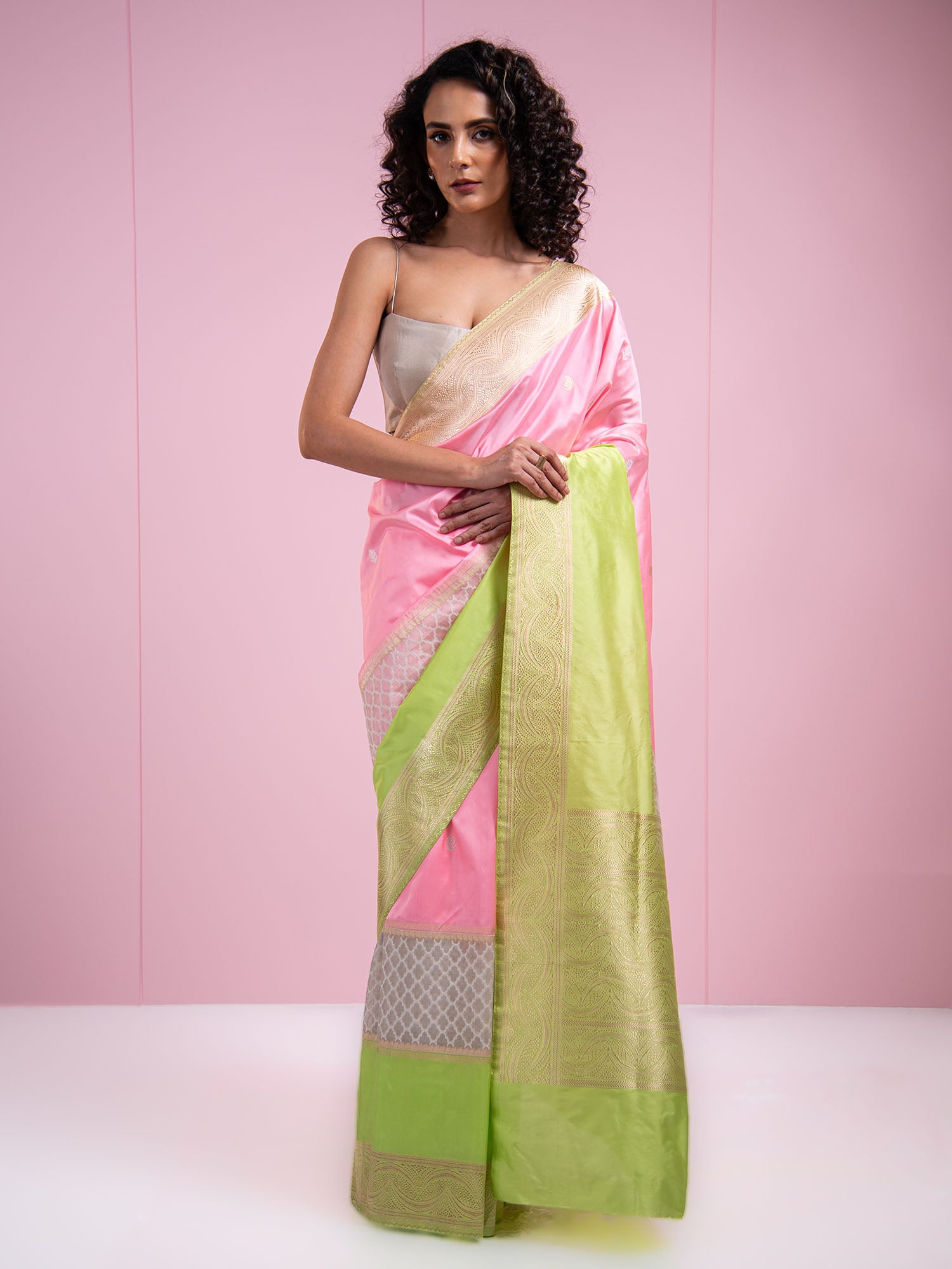 Pastel Pink Katan Silk Handloom Banarasi Saree - Sacred Weaves