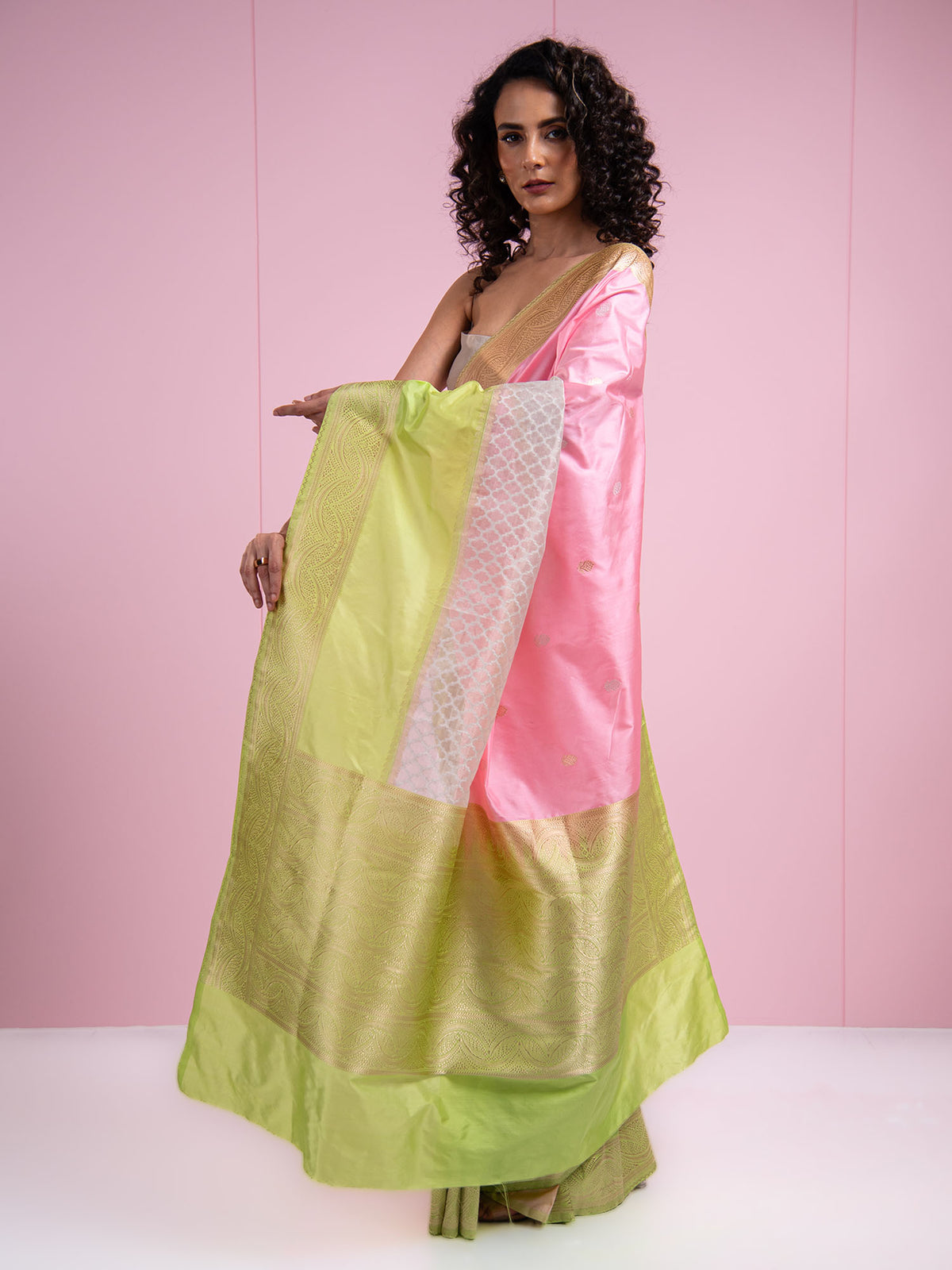 Pastel Pink Katan Silk Handloom Banarasi Saree - Sacred Weaves
