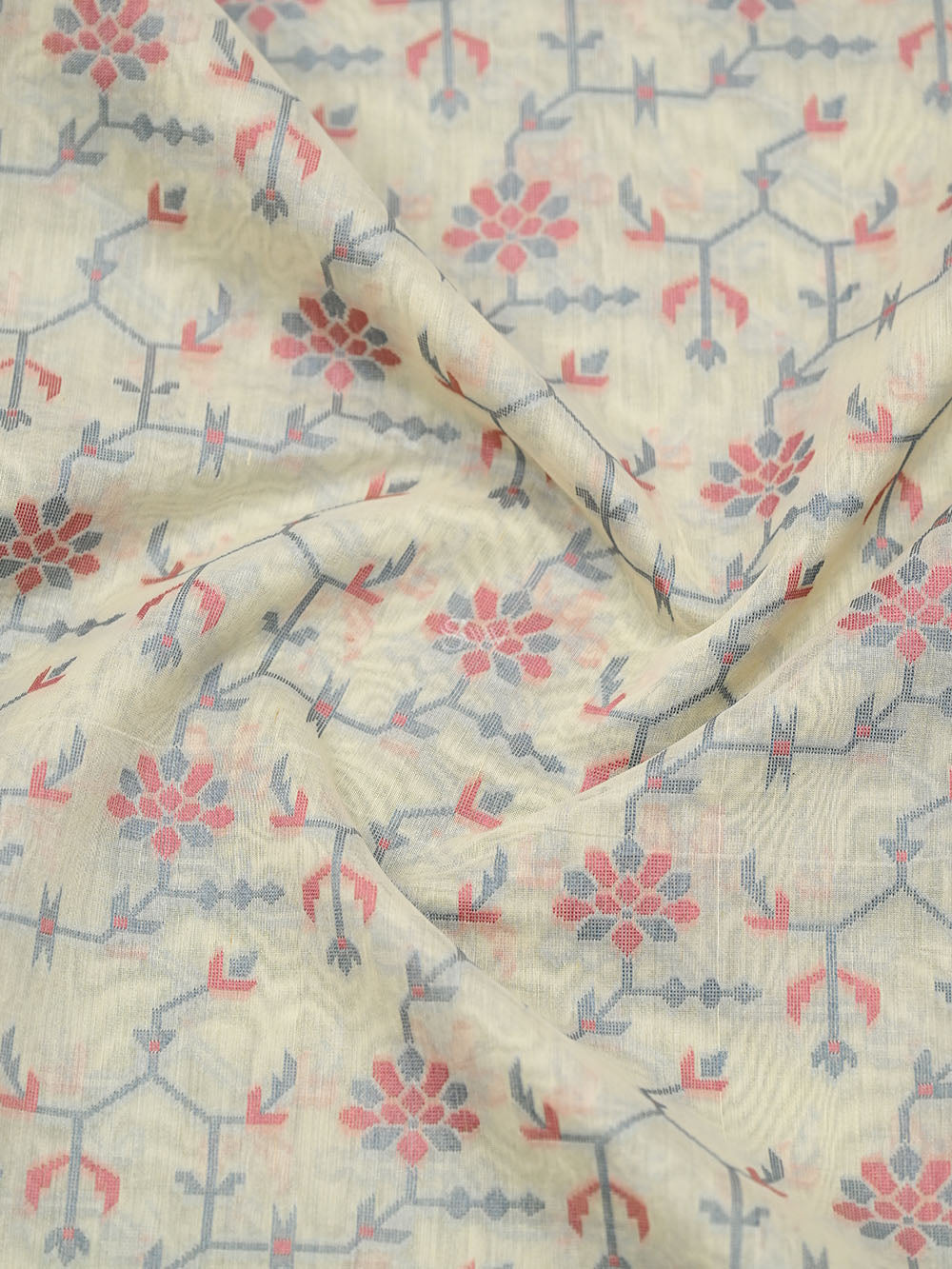 Cream Meenakari Jaal Cotton Silk Handloom Banarasi Saree - Sacred Weaves
