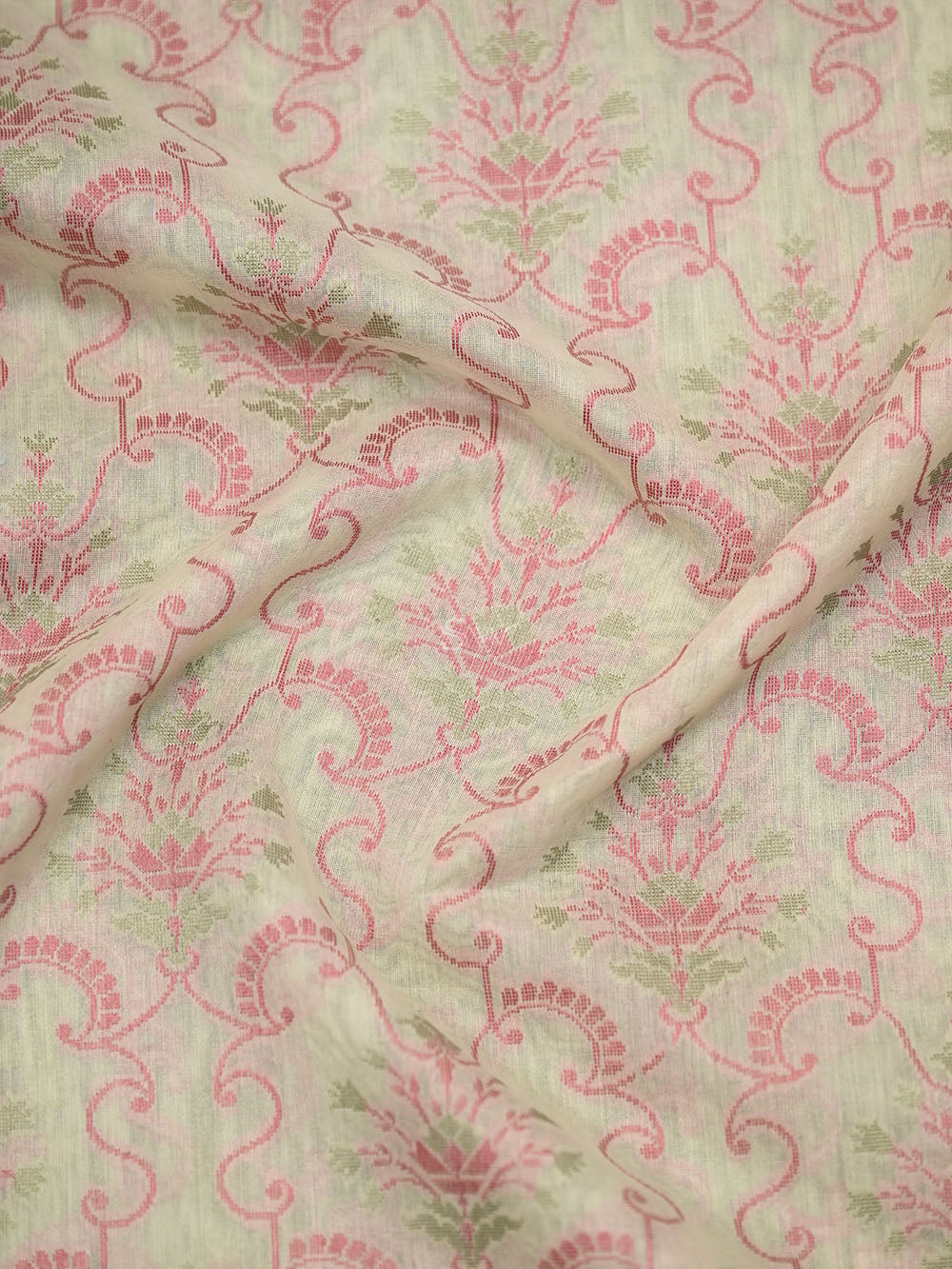Cream Meenakari Jaal Cotton Silk Handloom Banarasi Saree - Sacred Weaves
