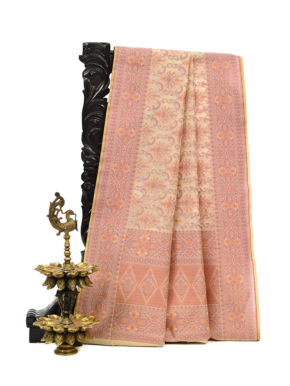 Off-White Meenakari Jaal Cotton Silk Handloom Banarasi Saree - Sacred Weaves