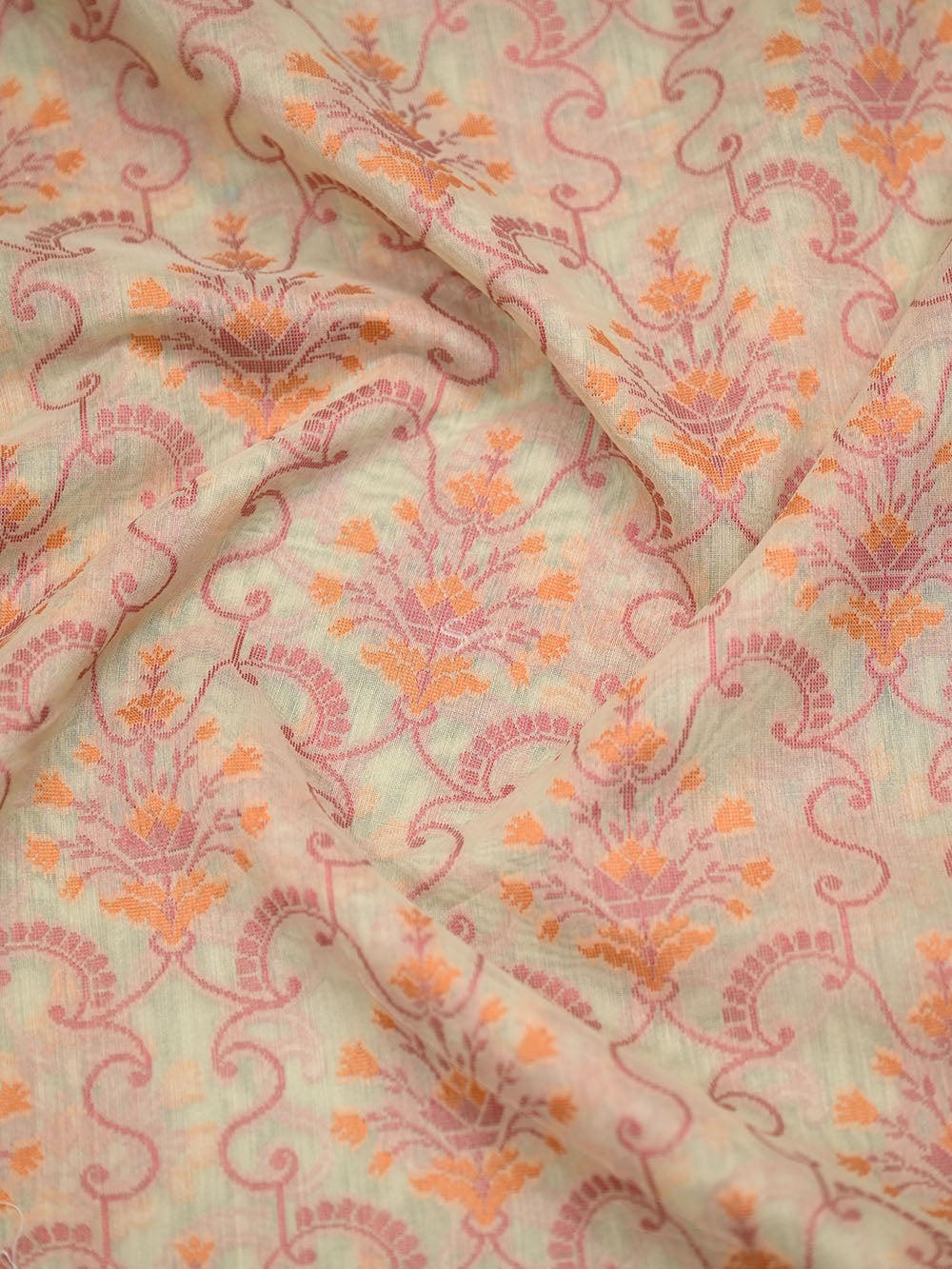 Off-White Meenakari Jaal Cotton Silk Handloom Banarasi Saree - Sacred Weaves