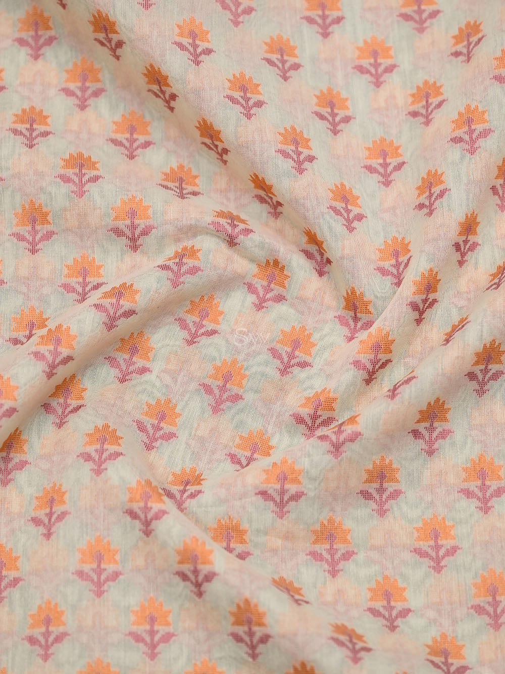 Off White Meenakari Jaal Cotton Silk Handloom Banarasi Saree - Sacred Weaves